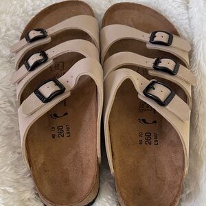 Birk’s Beige Sandals with Black adjustable Buckles
